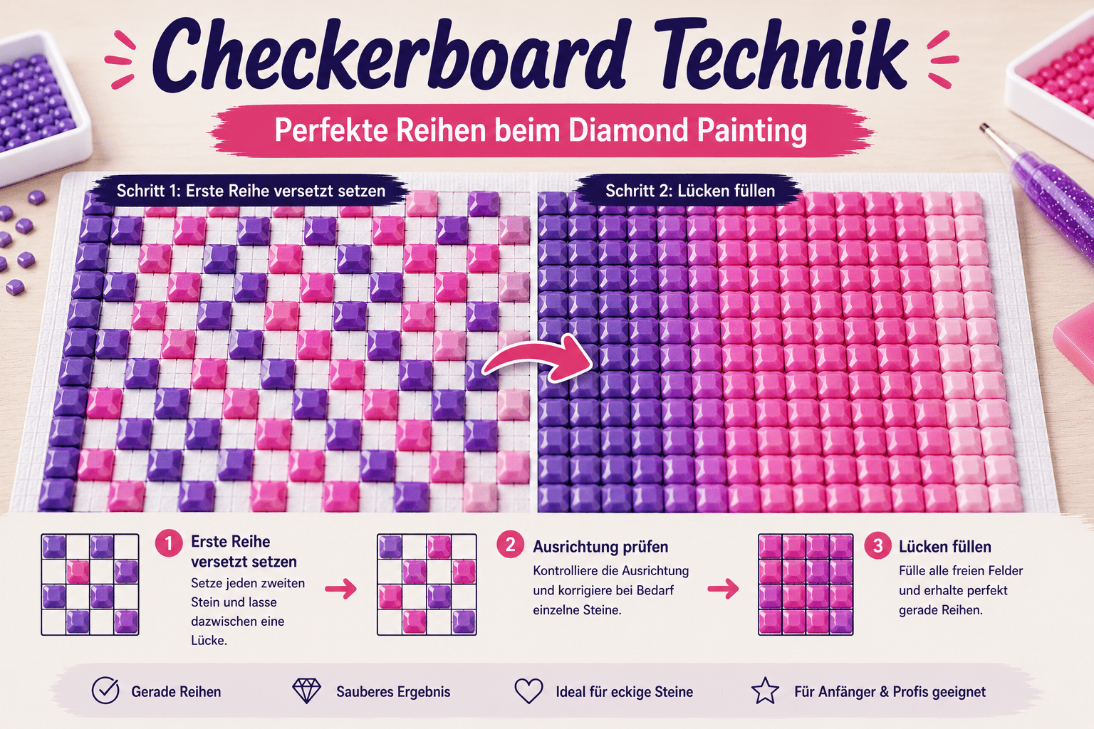Diamond Painting Checkerboard Technik erklärt - Kreativsein.shop