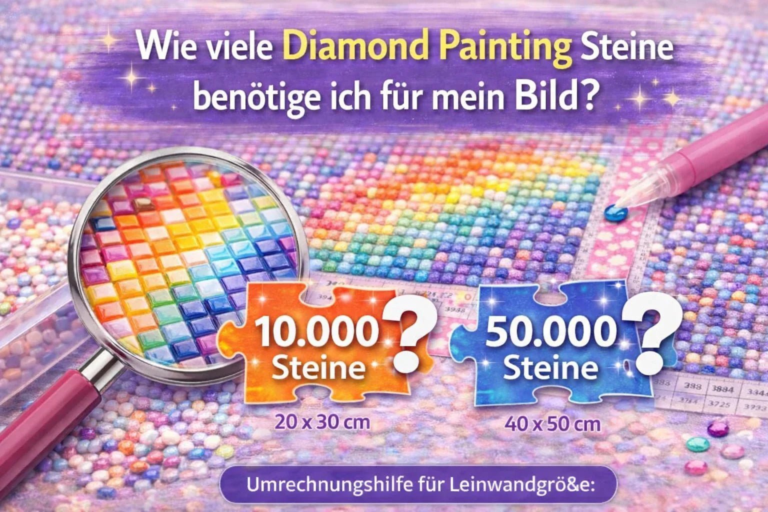 Wie viele Diamond Painting Steine benötige ich für mein Bild - Kreativsein.shop