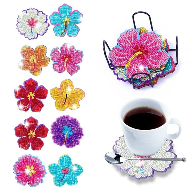 10 x bunte Blumen Untersetzer - Diamond Painting