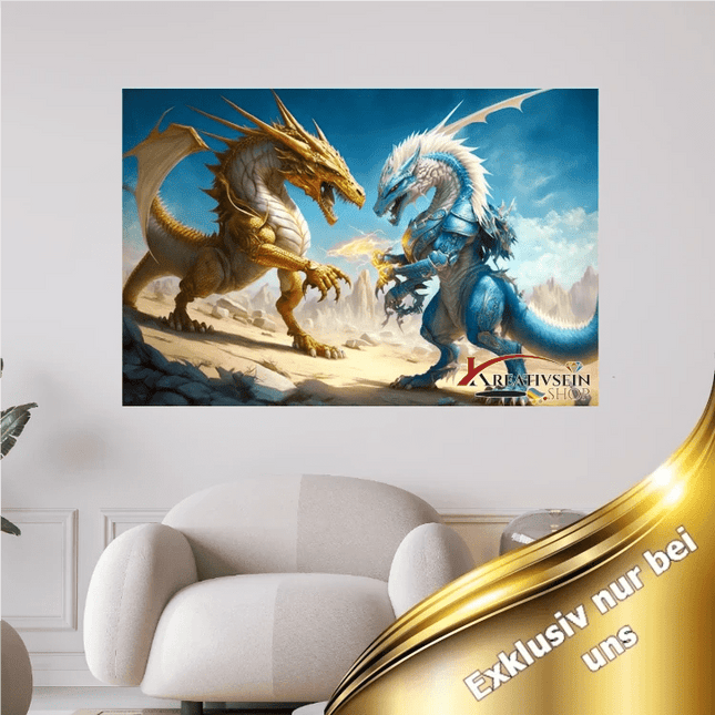 2 Drachen kämpfen - 5D DIY Diamond Painting
