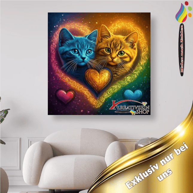 2 Katzen im Herz - Malen nach Zahlen