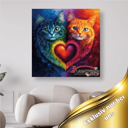 2 Katzen mit Herz - 5D DIY Diamond Painting