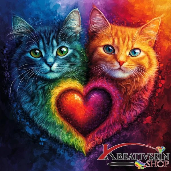 2 Katzen mit Herz - 5D DIY Diamond Painting