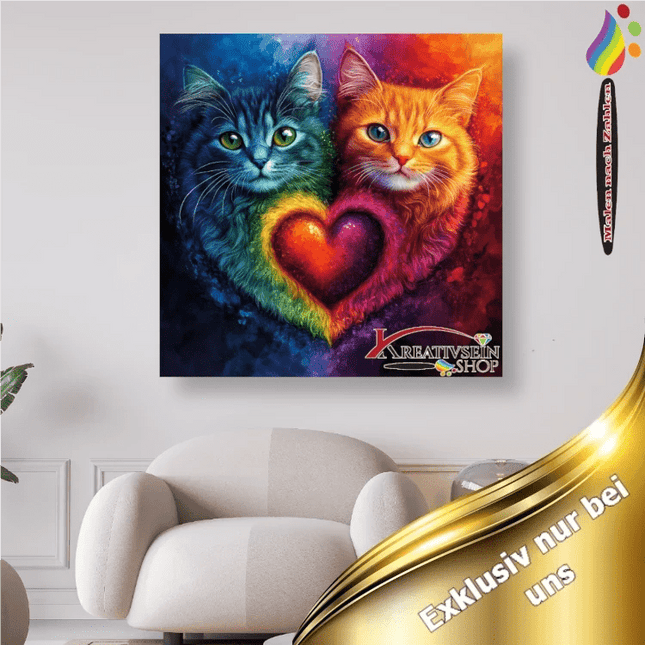 2 Katzen mit Herz - Malen nach Zahlen