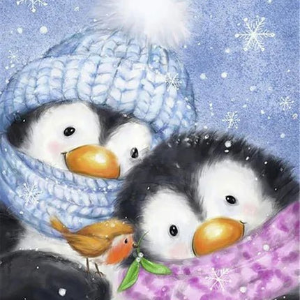 2 Pinguine mit Vogel - 5D DIY Diamond Painting