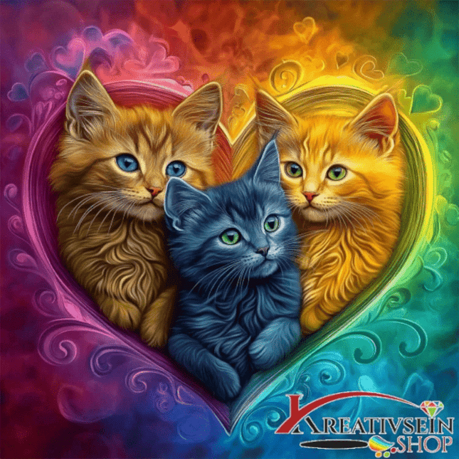 3 Kätzchen im Herz - Malen nach Zahlen