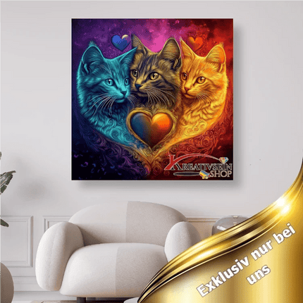 3 Katzen als Herz - 5D DIY Diamond Painting