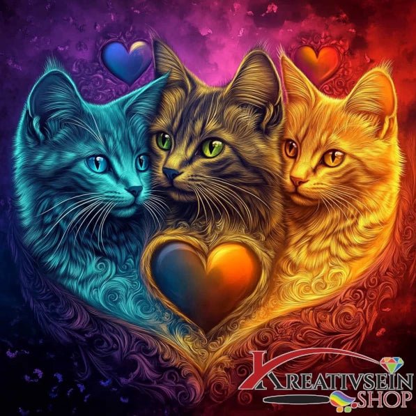 3 Katzen als Herz - 5D DIY Diamond Painting