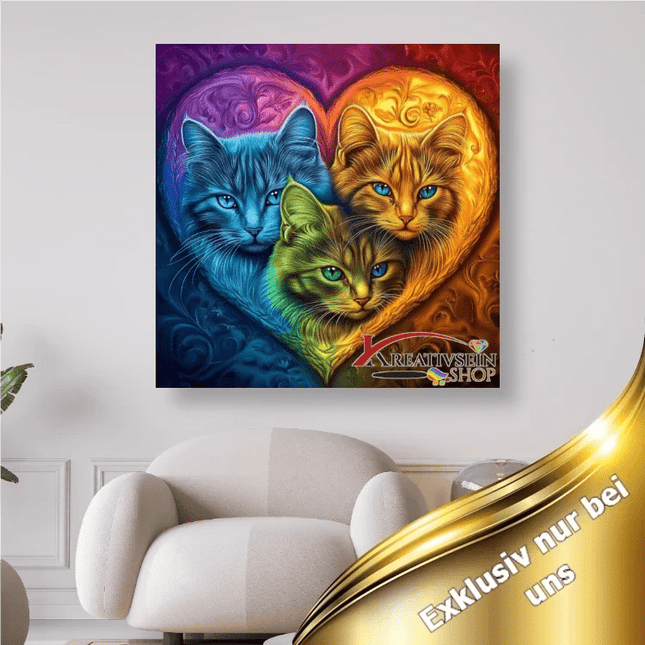 3 Katzen im Herz - 5D DIY Diamond Painting