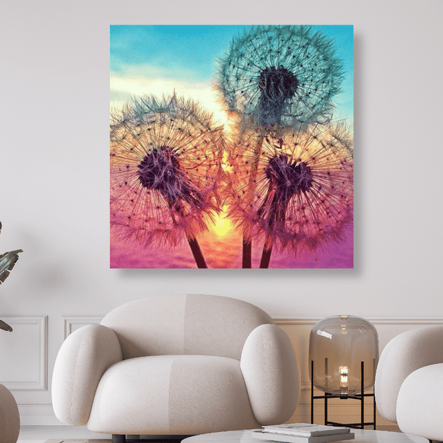 3 Löwenzahnblüten im Sonnenlicht - 5D DIY Diamond Painting
