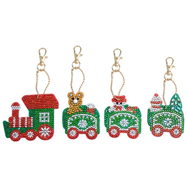 4 x Weihnachtszug Schlüsselanhänger - Diamond Painting