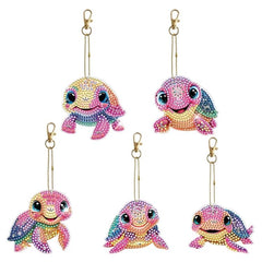 5 x bunte Schildkröte Schlüsselanhänger - Diamond Painting
