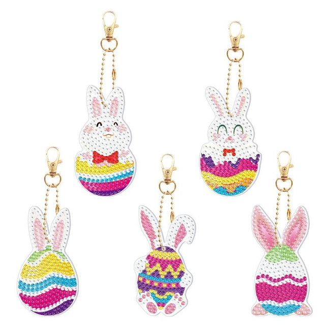 5 x Osterhase im Osterei Schlüsselanhänger - Diamond Painting
