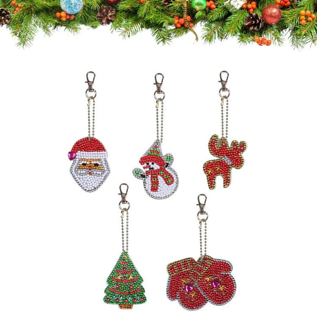 5 x Weihnachten Schlüsselanhänger - Diamond Painting