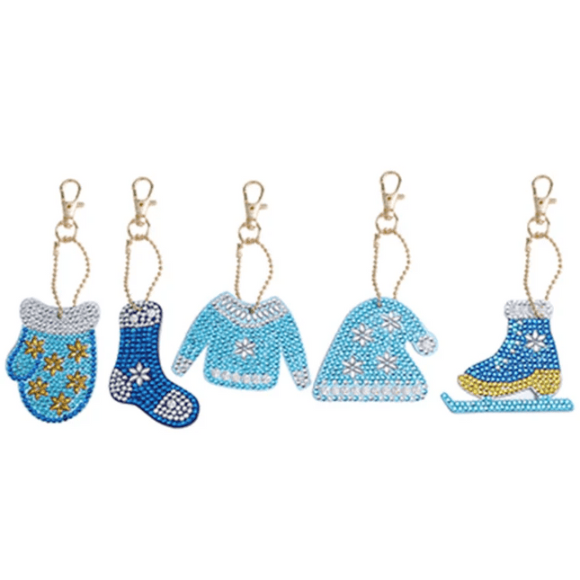 5 x Winter Schlüsselanhänger - Diamond Painting