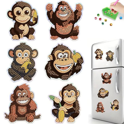 Diamond Painting 6x Affe Magnet Set