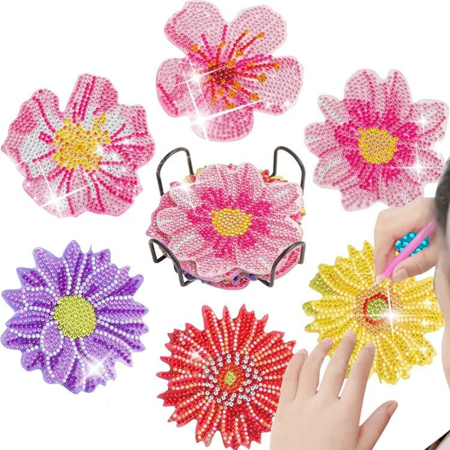 6 x Blumen Untersetzer - Diamond Painting