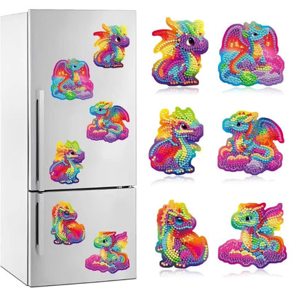 6 x bunte Drachen Magnet - Diamond Painting