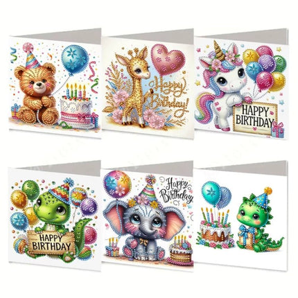 6 x lustige Geburtstagskarten *Happy Birthday* - Diamond Painting