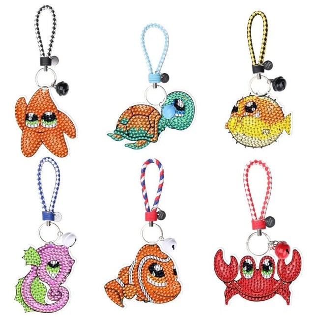 6 x lustige Meeresbewohner Schlüsselanhänger - Diamond Painting