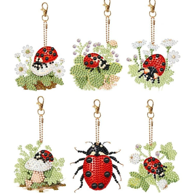 6 x Marienkäfer Schlüsselanhänger - Diamond Painting