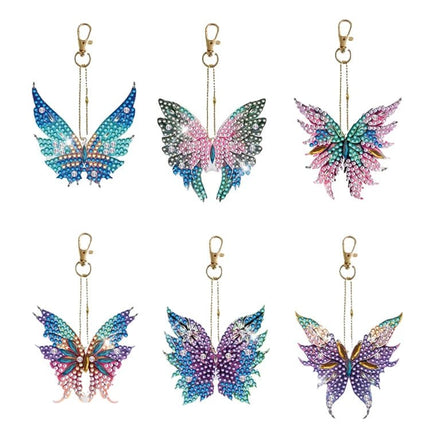6 x Schmetterling Schlüsselanhänger - Diamond Painting