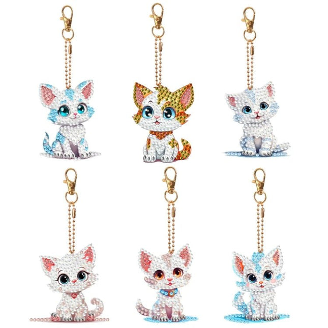 6 x süsse Kätzchen Schlüsselanhänger - Diamond Painting