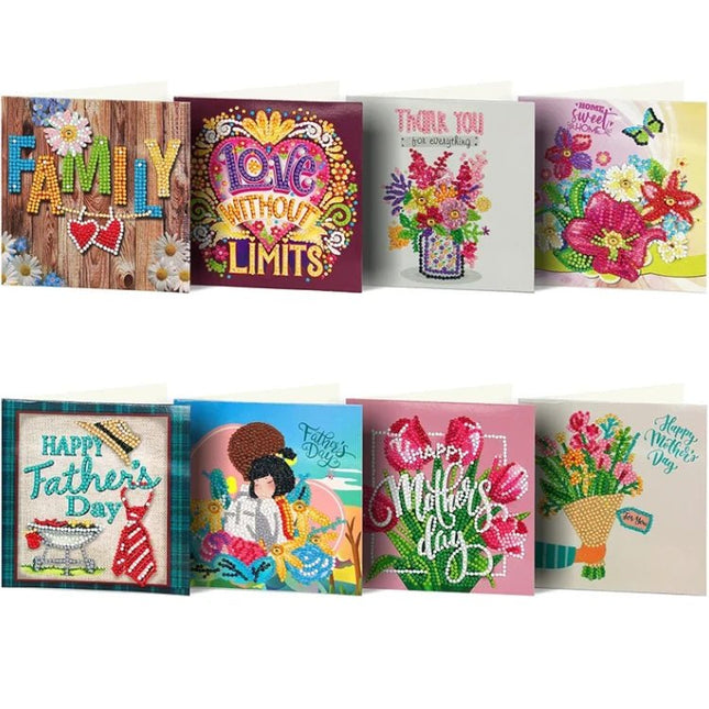 8 x Grusskarte verschiedene Anlässe - Diamond Painting