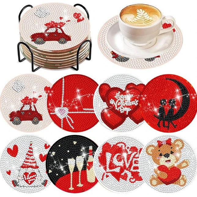 8 x I Love You Untersetzer - Diamond Painting