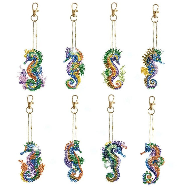 8 x Seepferdchen Schlüsselanhänger - Diamond Painting