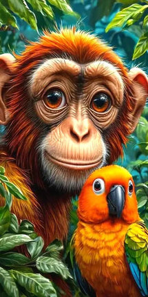 Affe mit Vogel - 5D DIY Diamond Painting