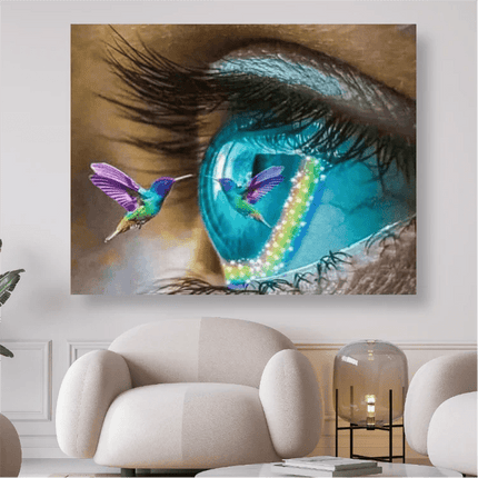 Auge mit buntem Kolibri - 5D DIY Diamond Painting