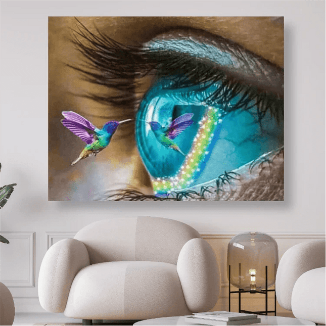 Auge mit buntem Kolibri - 5D DIY Diamond Painting