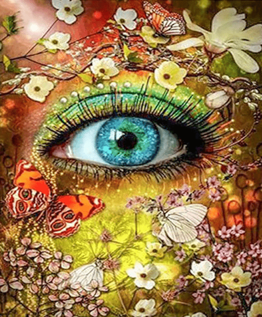 Auge mit Schmetterlingen und Blumen - 5D DIY Diamond Painting
