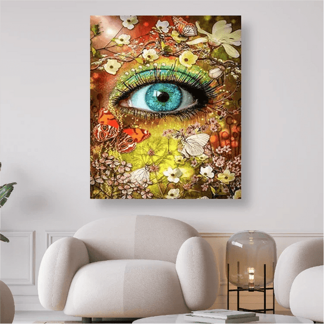Auge mit Schmetterlingen und Blumen - 5D DIY Diamond Painting