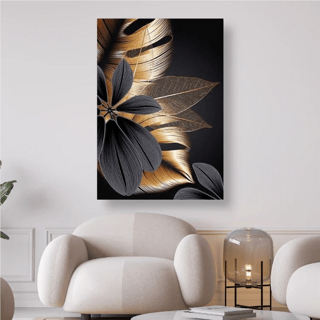 Blätter in Schwarz und Gold - 5D DIY Diamond Painting