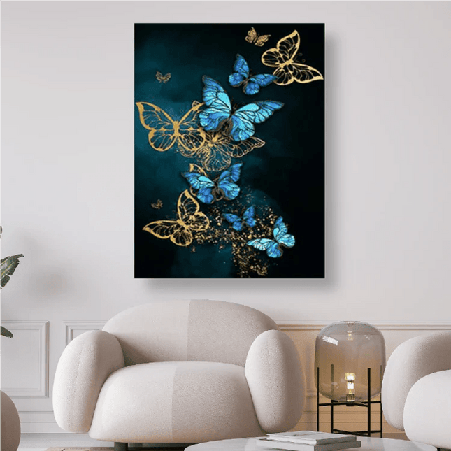Blaue und goldene Schmetterlinge - 5D DIY Diamond Painting