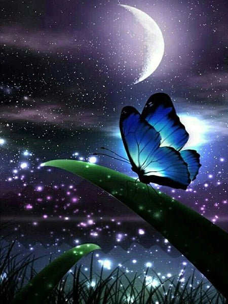 Blauer Schmetterling in der Nacht - 5D DIY Diamond Painting