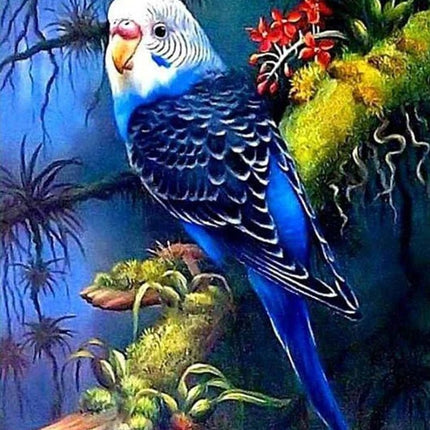 Blauer Wellensittich sitzt auf Ast - Voll AB 5D DIY Diamond Painting