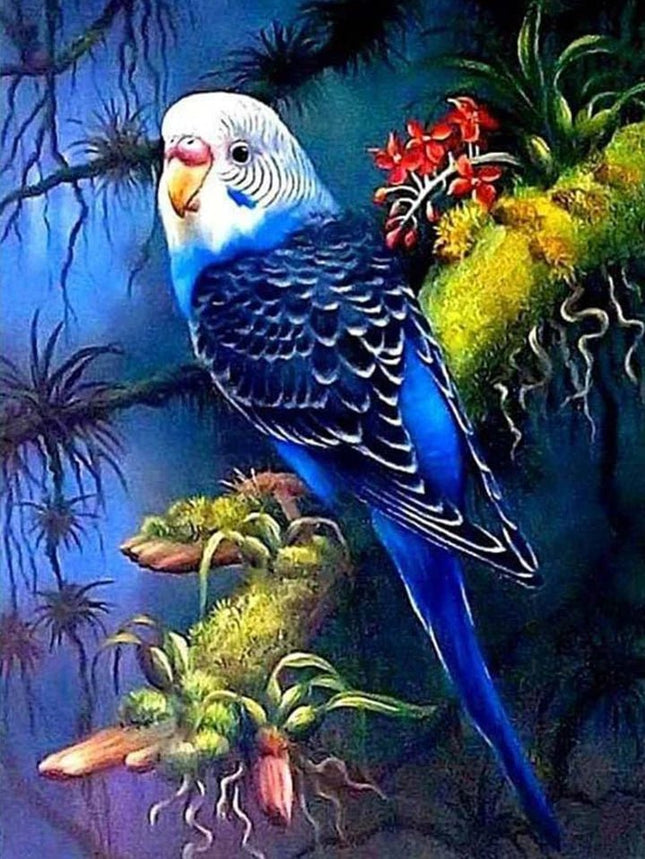 Blauer Wellensittich sitzt auf Ast - Voll AB 5D DIY Diamond Painting