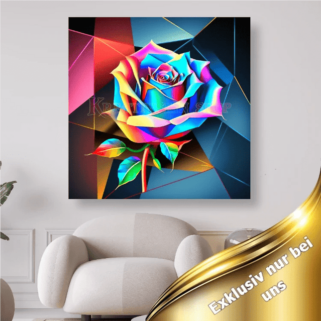 Bunte Rose auf geometrischem Hintergrund - 5D DIY Diamond Painting