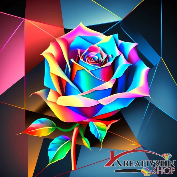 Bunte Rose auf geometrischem Hintergrund - Malen nach Zahlen
