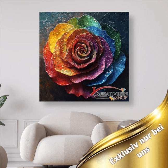 Bunte Rosenblüte mit Tropfen - 5D DIY Diamond Painting