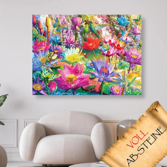 Bunte Seerosen mit vielen Tieren - Voll AB 5D DIY Diamond Painting