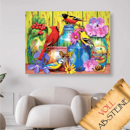 Bunte Vogelwelt und Blumen - Voll AB 5D DIY Diamond Painting