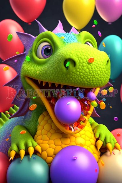 Bunter Drache mit Luftballons - 5D DIY Diamond Painting