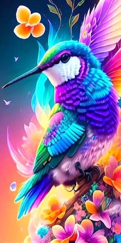 Bunter Kolibri mit Blumen - 5D DIY Diamond Painting