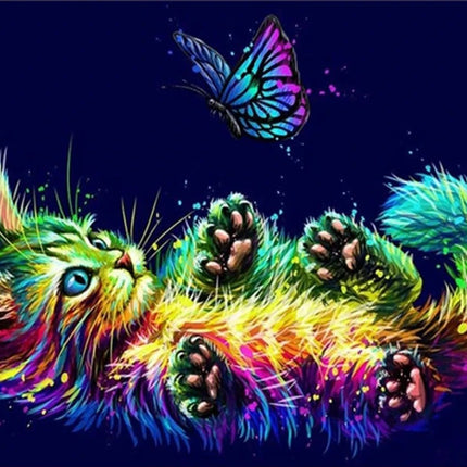 Buntes Kätzchen mit Schmetterling LA - Voll AB 5D DIY Diamond Painting