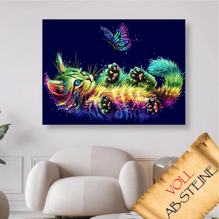 Buntes Kätzchen mit Schmetterling - Voll AB 5D DIY Diamond Painting