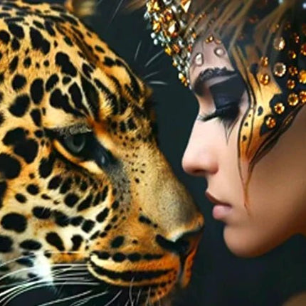 Der Leopard und die Frau - 5D DIY Diamond Painting